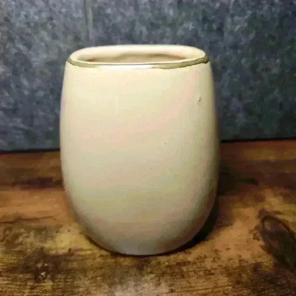Vintage Royal Haeger Pottery Tan/Gold Rim Oval Vase 5‎ in